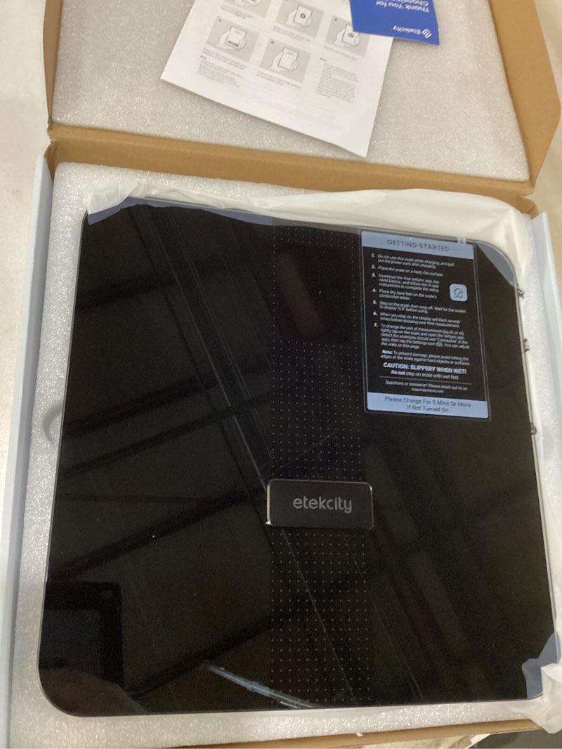 Condition photo showing As Is for Etekcity FSA&HSA Eligible Smart Scale for Body Weight Fat, Digital Weighing Machine for Accurate BMI Muscle Mass Composition, Apple Health Compatible Fitness Equipment,TFT,?Tempered Glass,Black Black-Color Screen