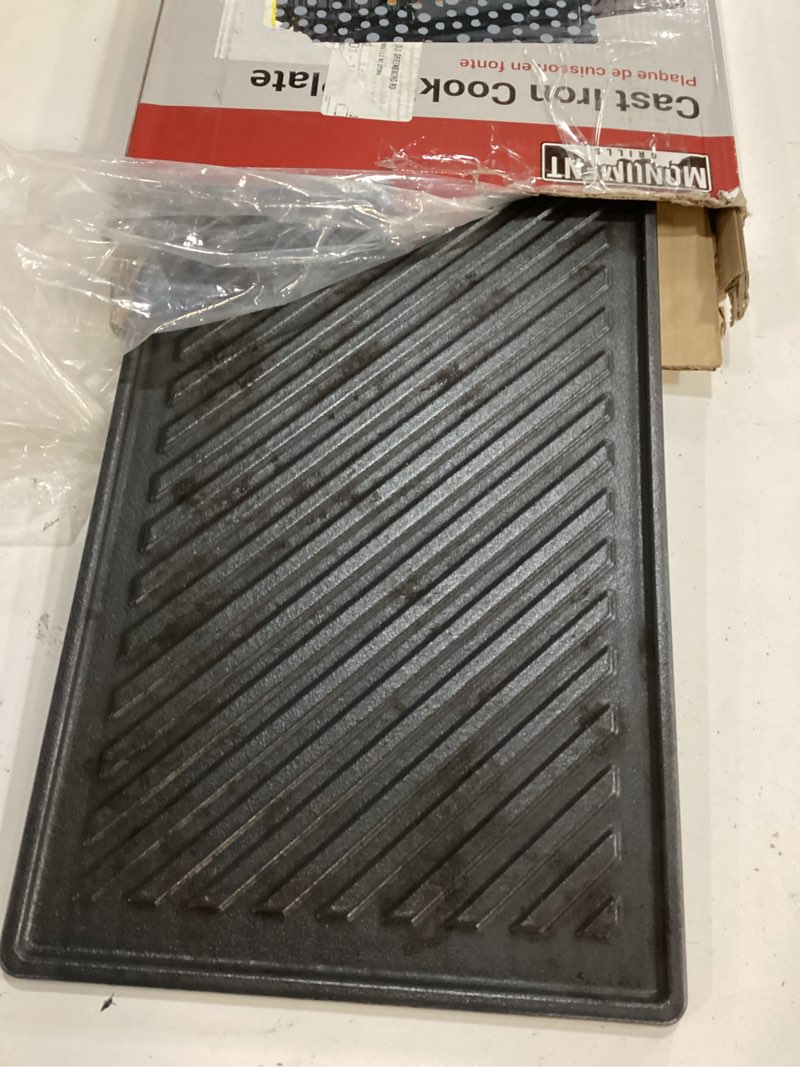 Condition photo showing As Is for monument grills 96333 reversible cast iron cooking plate for monument denali 405, denali 425, 35633, 24633, 24367, 41847ng, 77352