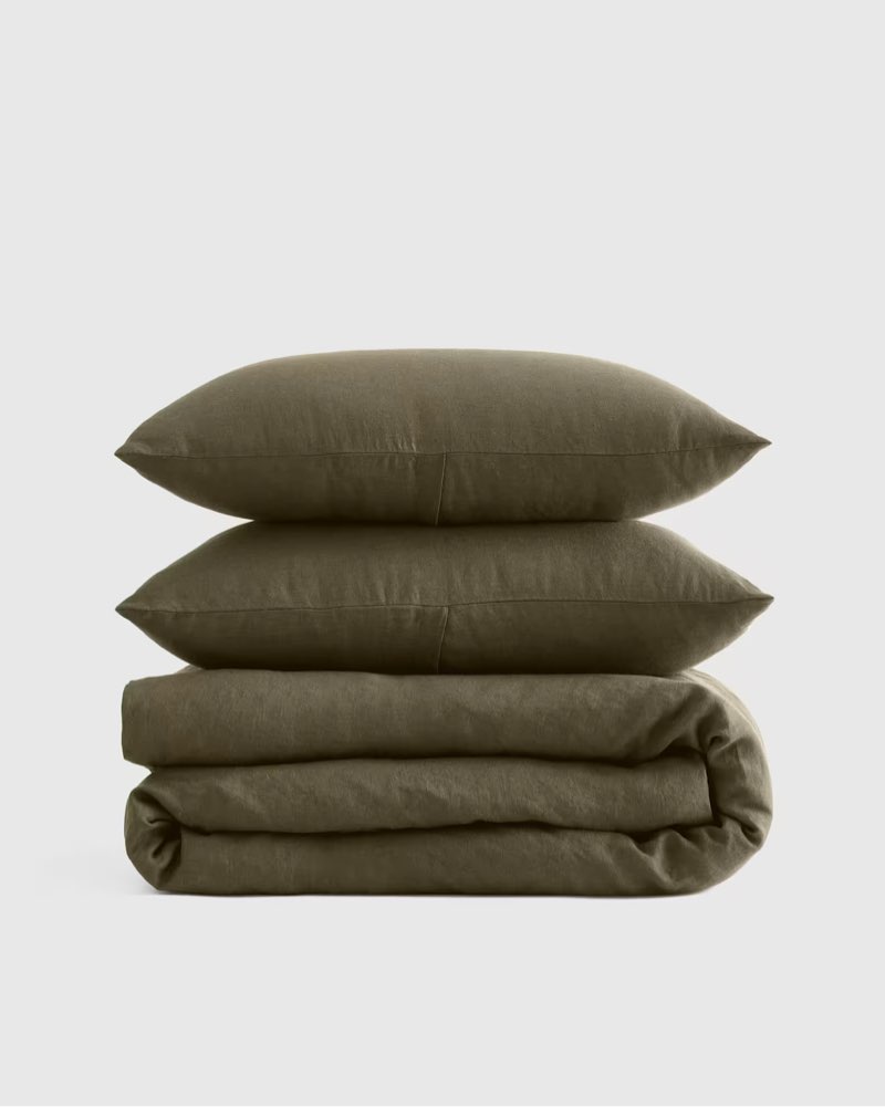 quince european linen duvet cover set ( only cover) duty olive queen 