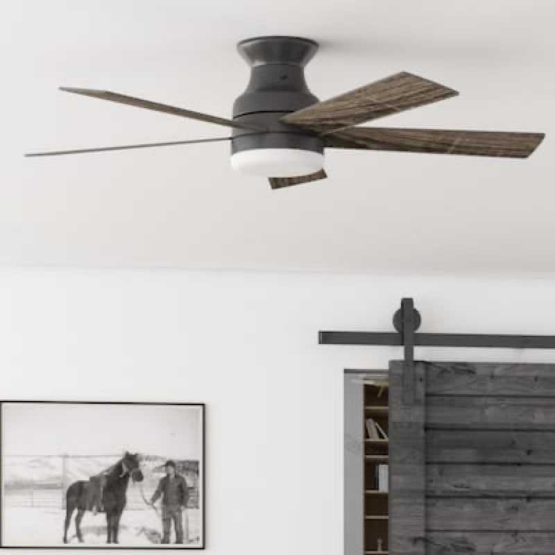harbor breeze crestwell 52-in matte black with mocha/cocoa blades led flush mount ceiling