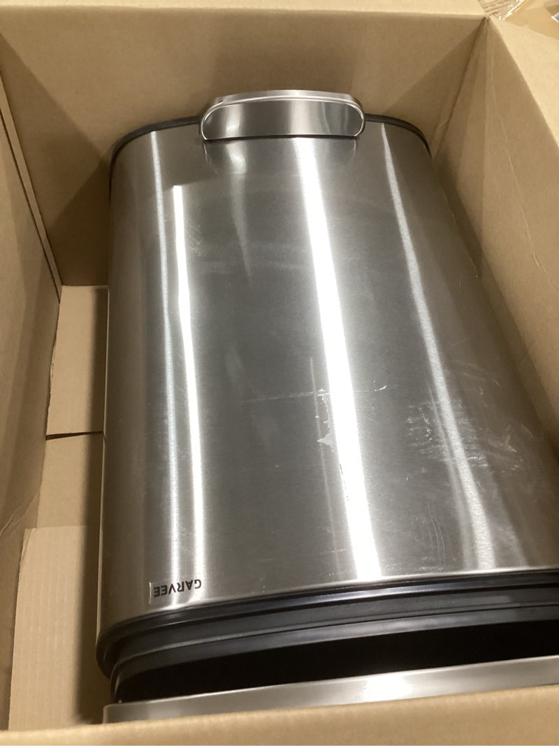 Condition photo showing As Is for garvee step-on stainless steel kitchen trash can - 13 gal / 50 l large capacity, rustproof metal garbage bin with soft close lid, removable inner bucket & rear handle stainless steel 13.2 gal