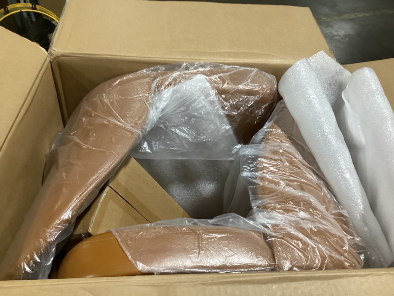 Condition photo showing As Is for COLAMY Modern Dining Chairs Set of 2, Faux Leather Upholstered Dining Room Chairs Kitchen Chairs Dinner Chair with Curved Back and Metal Legs, Brown Fl-brown Set of 2