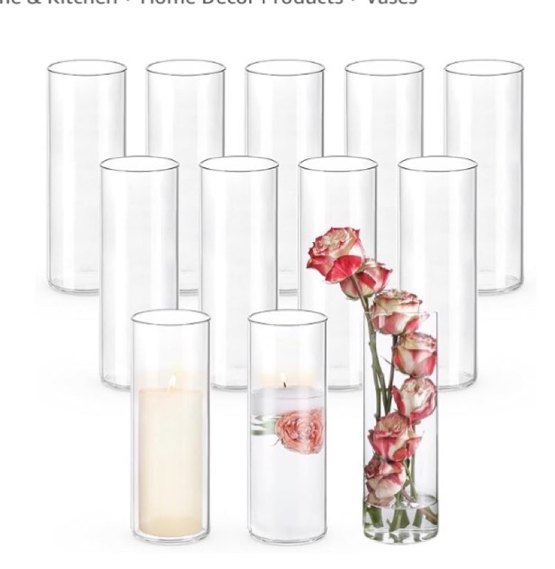 UPBUD 12pcs Glass Cylinder Vases for Centerpieces | 10 Inch Tall Flower Vase for Wedding Decorations