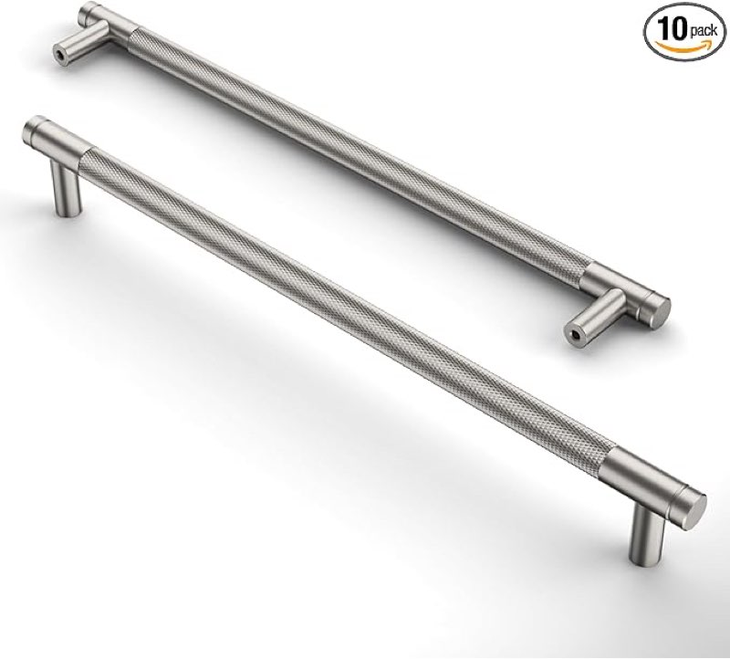 asidrama 10 pack 10 inch(254mm) brushed satin nickel knurled kitchen cabinet handles, cabinet pulls 