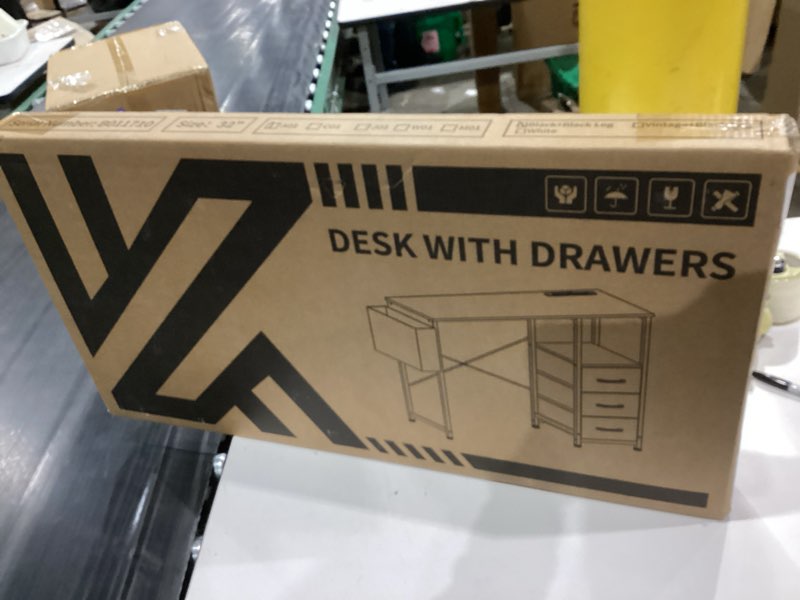 AODK Small 32-inch Computer Desk with Fabric Drawers, Study Desk for Bedroom, Home Office Desk for Small Space, Black