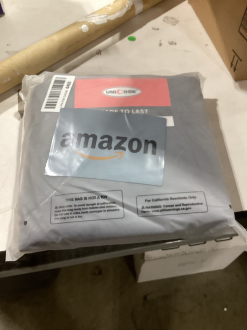 Condition photo showing New/Like New for unicook 55 inch grill cover for outdoor grill, heavy duty waterproof gas bbq cover, outside 3-4 burner barbecue covering for weber, char-broil, nexgrill, all weather resistant, grey 55 inch gray