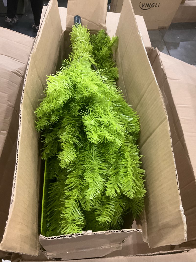 Condition photo showing As Is for 6FT Christmas Tree with Bendable Branches, Whimsical Tree Christmas Decorations Xmas Lime Green Christmas Tree with Timer Remote Control 150 LED Lights for Outdoor Yard Indoor Home