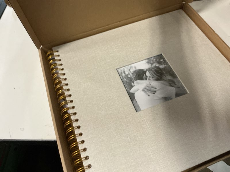 Condition photo showing New/Like New for scrapbook photo album linen cover, 12 x 12 inch hardcover kraft white pages memory book, for travel wedding guest book christmas baby shower (40 sheets/ 80 pages,beige) 12 inch 80 pages beige