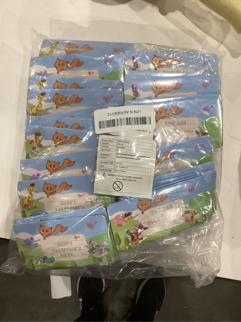 Condition photo showing New/Like New for 24 Pack Valentines Day Gifts for Kids School Animal Buildings Blocks with Valentines Cards, Valentines for Kids Class, Classroom Prize Exchange Greeting Cards Boys Girls Party Favors (Type D)