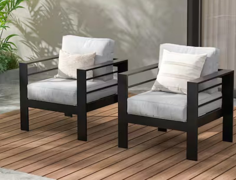 incomplete * missing chair *Black Aluminum Outdoor Deep Seating Lounge Chair with CushionGuard Gray Cushion 2-Pack