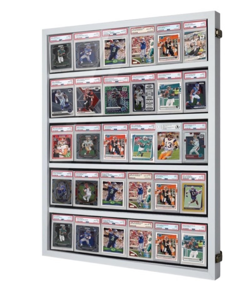 Wooden Sports Card Display Case, Lockable Plexiglas Frame with UV Protection for 35 Graded Football,