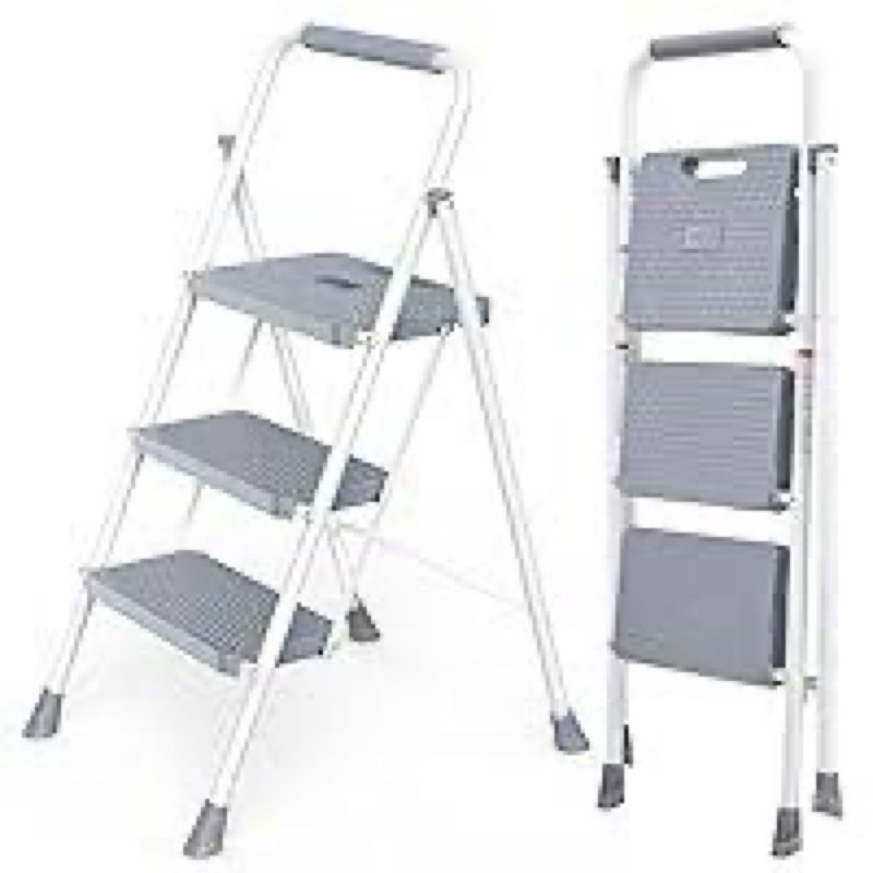 newbulig 3 step ladder, collapsible step stool with safety lock, anti-slip rubber feet, lightweight