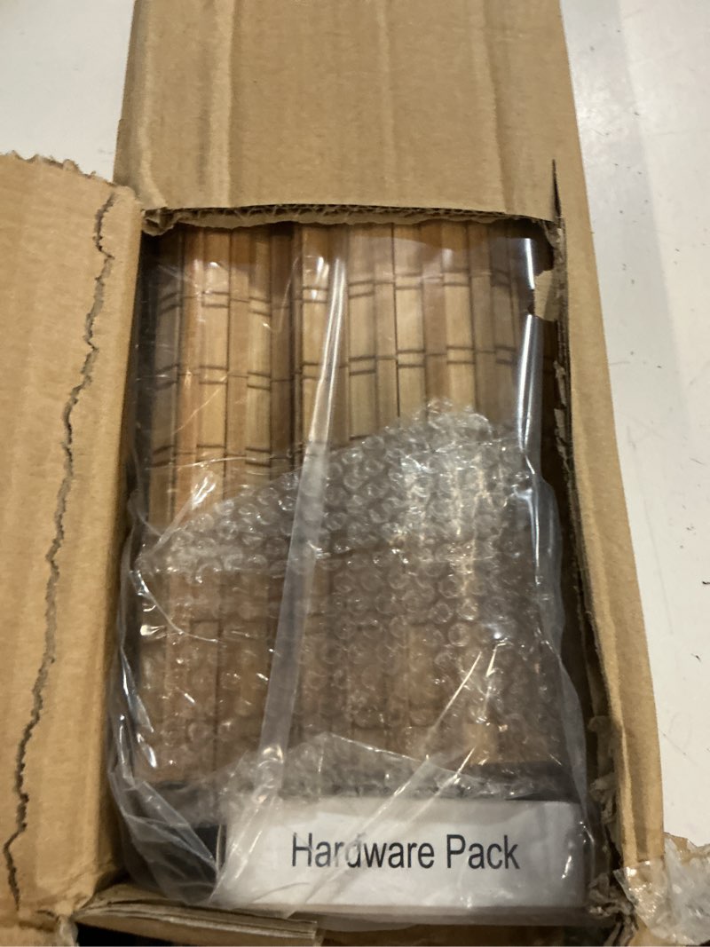 Condition photo showing New/Like New for seeye cordless bamboo roman shades, blackout natural bamboo blinds for indoor windows, roll up blind privacy shade for home, office, door, uv resistant & easy to install, 32" w x 64" h, carbonized privacy - carbonized 32"w x 64"h