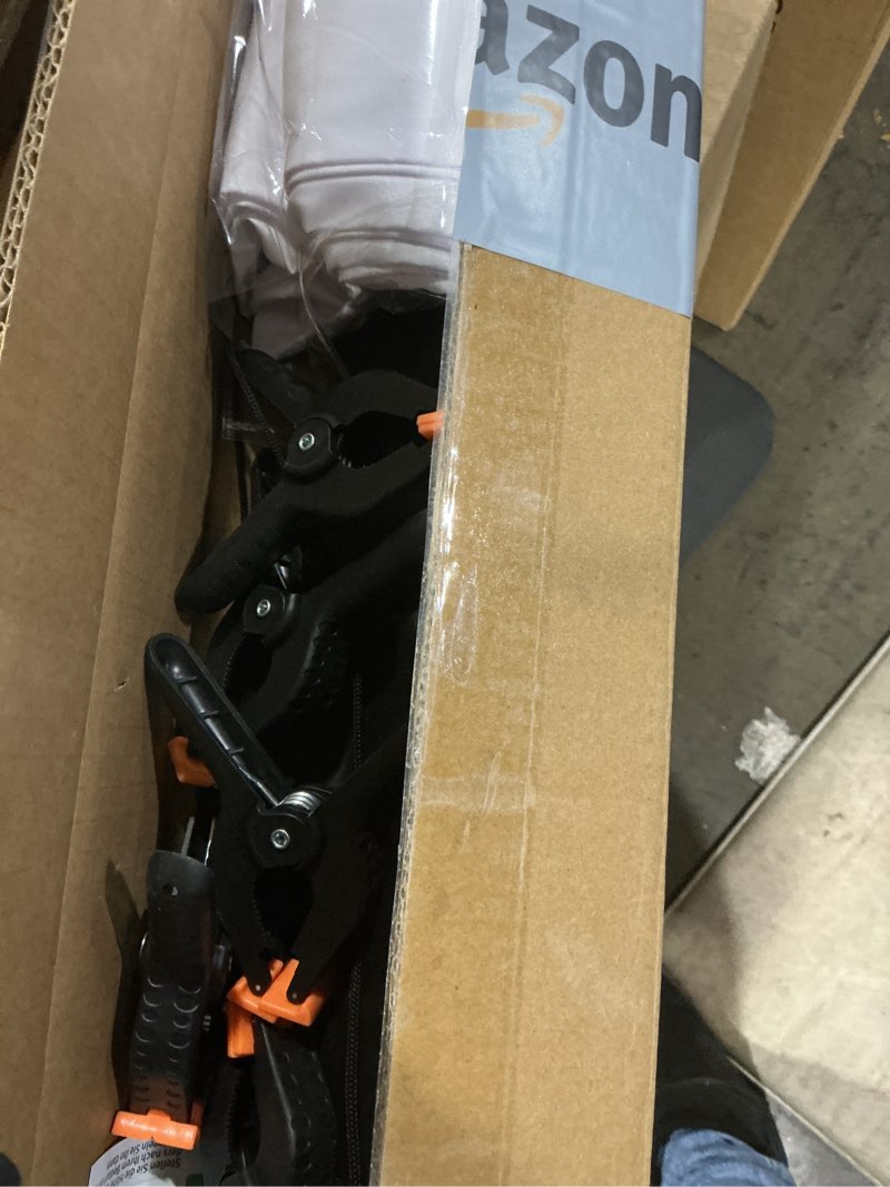 Condition photo showing Good Condition for White Backdrop with Stand for Photoshoot, 5X6.5ft White Photo Backdrop with T Shape Background Backdrop Stand for Photography, Portable Photo Backdrop Curtain Stand Kit w Carrying Bag 5 Spring Clamps 5 x 6.5 Ft White