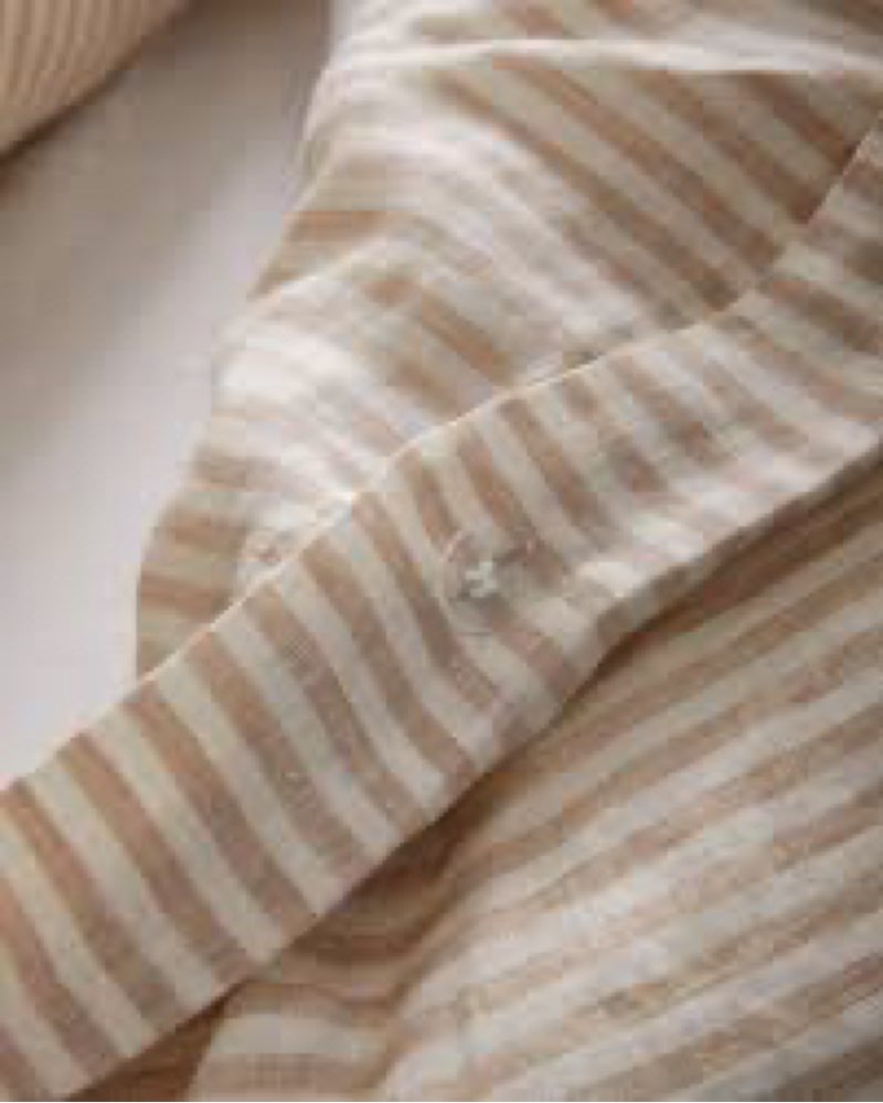 QUINCE Twin European Linen Stripe Duvet Cover +Pillow Set White Stripe
