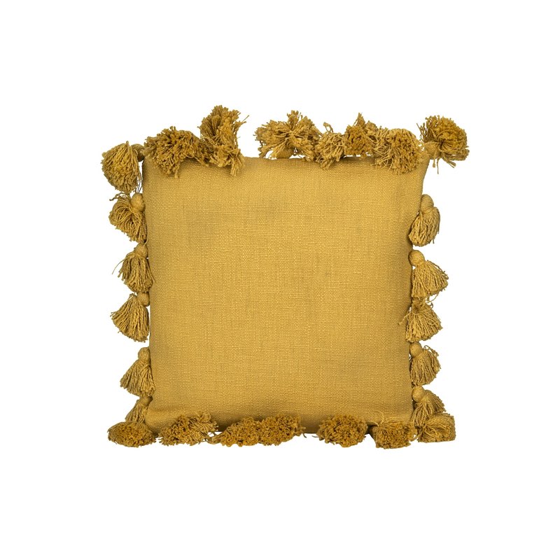 Creative Co-Op Woven Cotton Slub Pillow with Tassels, Mustard 