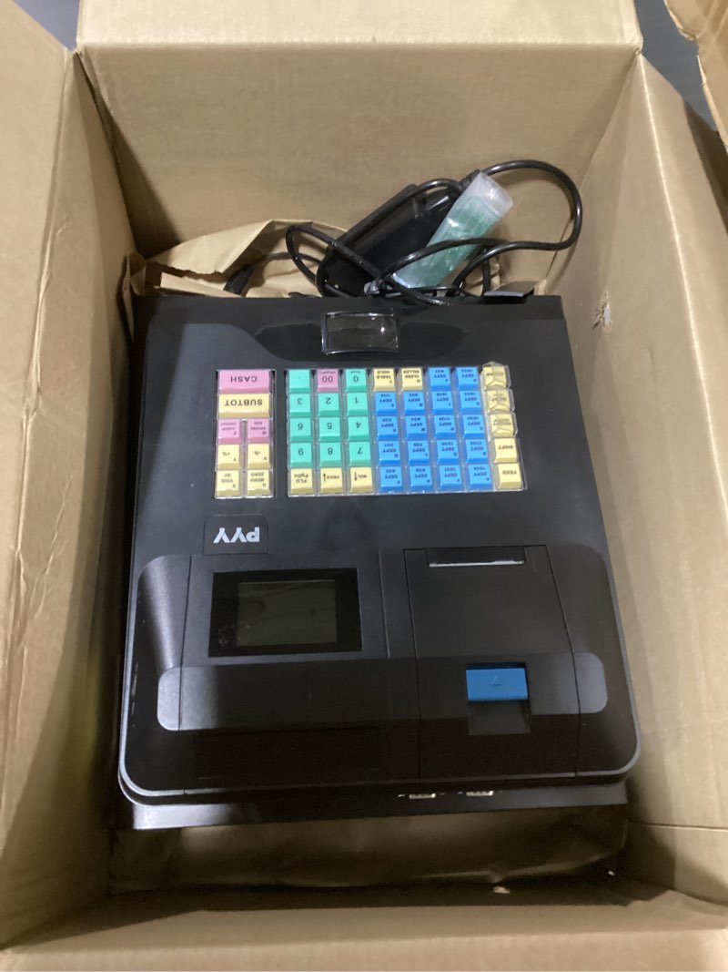 Condition photo showing Good Condition for pyy cash register for small businesses with scanner - electronic caja registradora para negocio with lock cash drawer box, 48 keys, 8 digital dual display, retail restaurant commercial supermarket