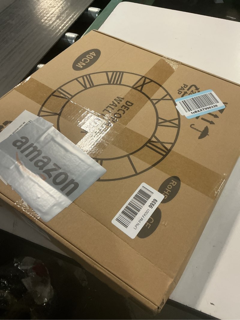 Condition photo showing New/Like New for Large Wall Clock 24IN, Silent Metal Wood Style Wall Clocks Battery Operated for Living Room Decor, Farmhouse Big Wall Clock, Outdoor Wood-arabic 24IN