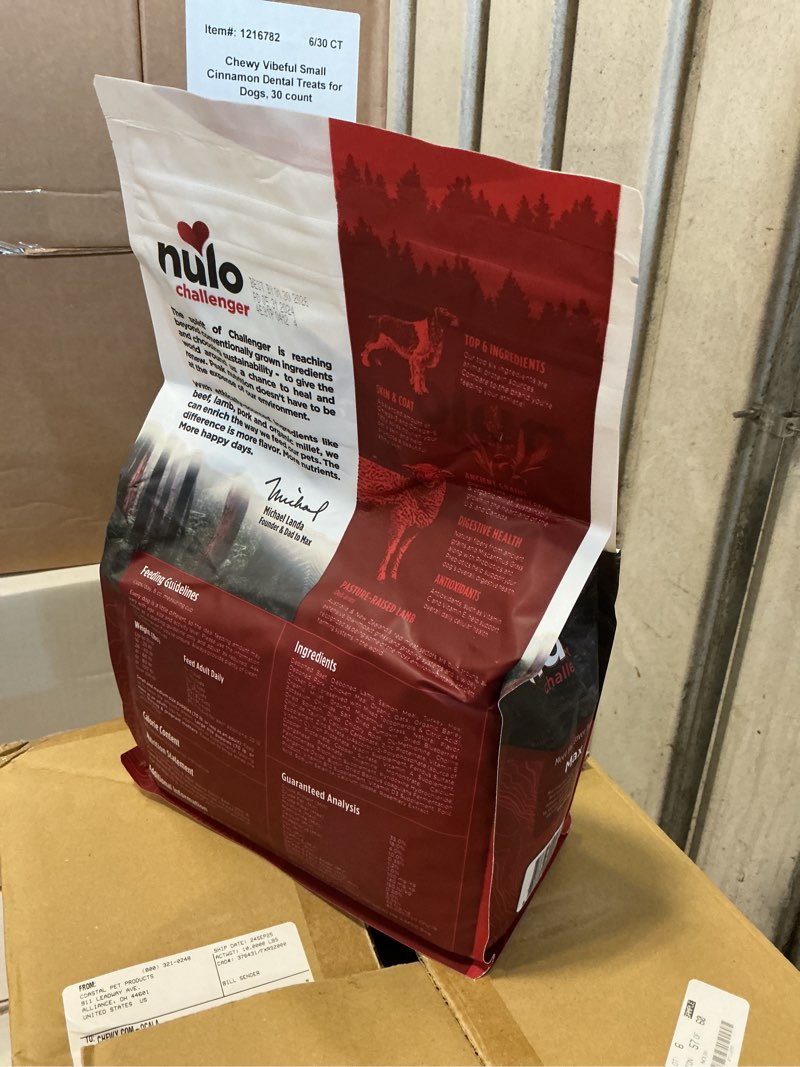 Condition photo showing New/Like New for (Best by date 1/30/2026) Nulo Challenger Puppy & Adult Alpine Ranch Beef, Lamb & Pork Dry Dog Food, 4.5-lb bag
