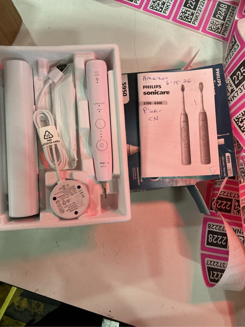 Condition photo showing Good Condition for philips sonicare 5950 series electric toothbrush, with pressure sensor, for sensitive gums, 6 brushing settings, smartimer, brushpacer, 21-day runtime, travel case, light pink, hx7132/03