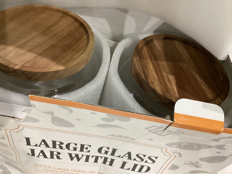 Condition photo showing As Is for 2 PCS Large Glass Jar with Airtight Lid, Glass Food Storage Jars for Tea,Spice,Cereal, Egg,Flour,Coffee and More(1 gallon/4000 ml) 4000ml