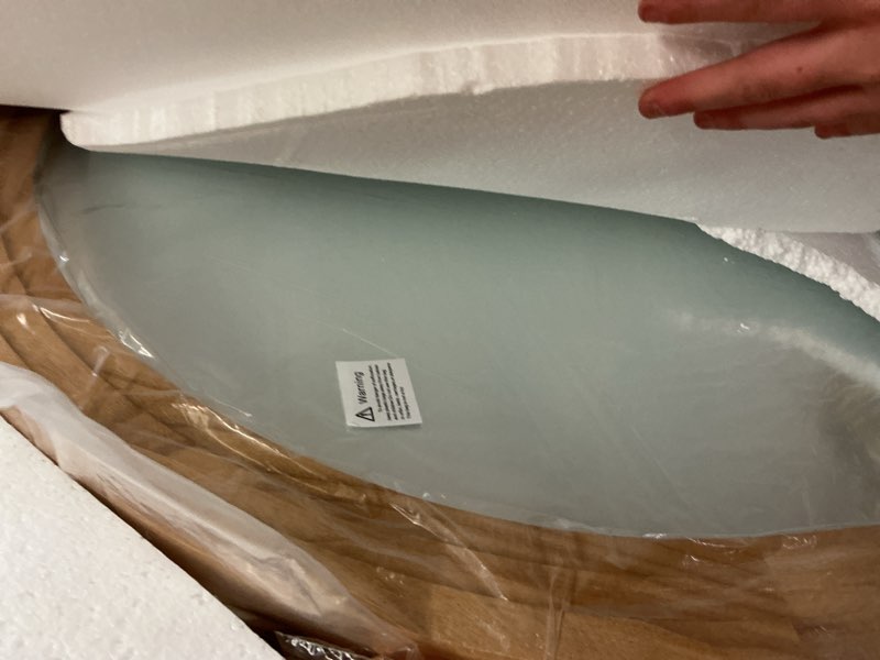 Condition photo showing New/Like New for delma arched full length floor mirror with stand, 55x24 rustic farmhouse solid wood frame wall mirror for bedroom, living room, vertical hanging & standing(natural) natural 55"l x 24"w