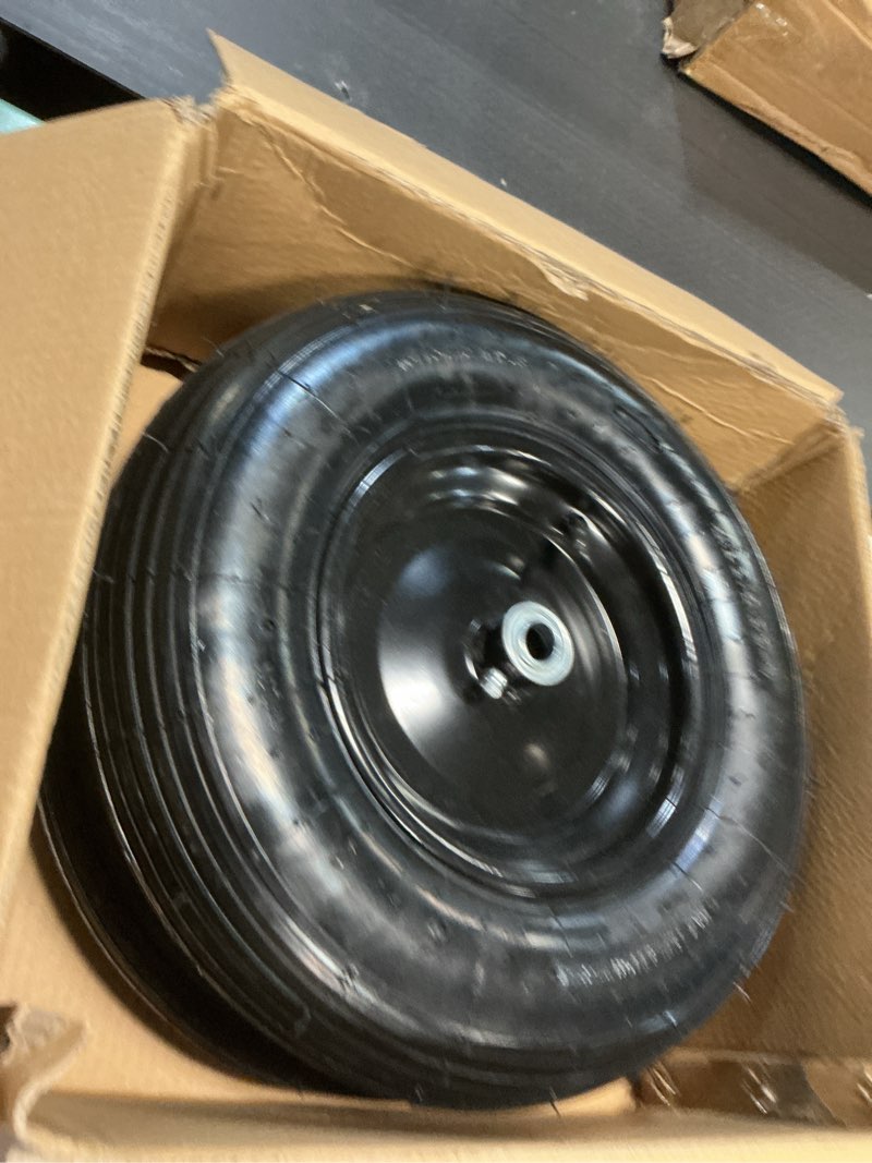 Condition photo showing Good Condition for rrq (2 pack) 4.80/4.00-8 tire and wheel, 16" pneumatic wheelbarrow tires with 3" centered hub and 3/4" bearings (comes with 5/8" id iron tube adapter), for wheelbarrow, garden cart, trailer and more