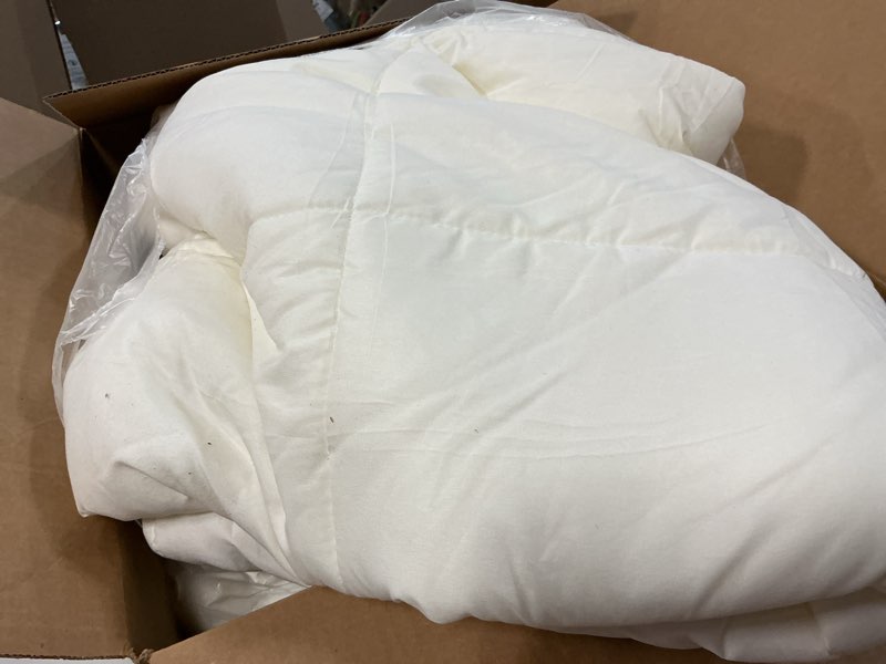 Condition photo showing As Is for down fibers comforter queen size thick winter-ultra soft comforter high fill power comforters,hotel collection fully duvet insert with corner tabs,expert-crafted even loft(white,90x90)