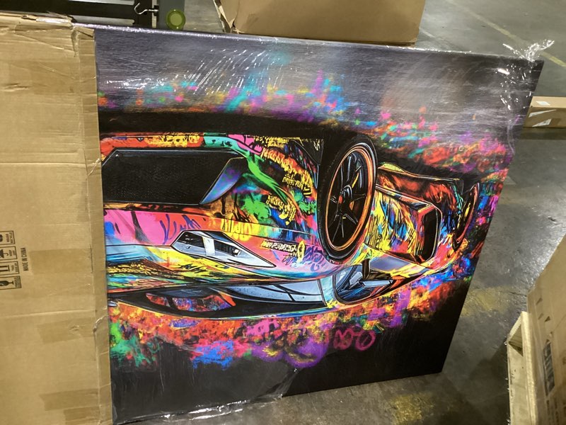 Condition photo showing Good Condition for Super Car Wall Decor for Teen Boy Room Decor Street Graffiti Posters Artist Banksy Canvas Print Abstract Fashion Car Artworks for Wall Teenager Playroom Classroom Interior Decoration Accessorie 32x48” 48"L x 32"W Graffiti Car