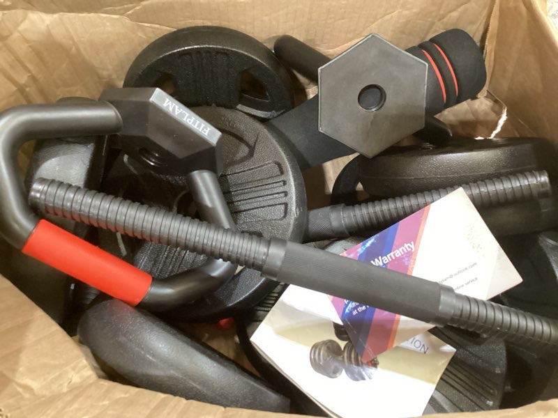 Condition photo showing Good Condition for fitplam adjustable dumbbell set,20/35/45/55/70/90lbs free weights set with upgraded nut, 5 in 1 weight set used as kettlebells, barbell, push up stand, fitness exercise for home gym suitable men/women 45lb total(22.5lb each)