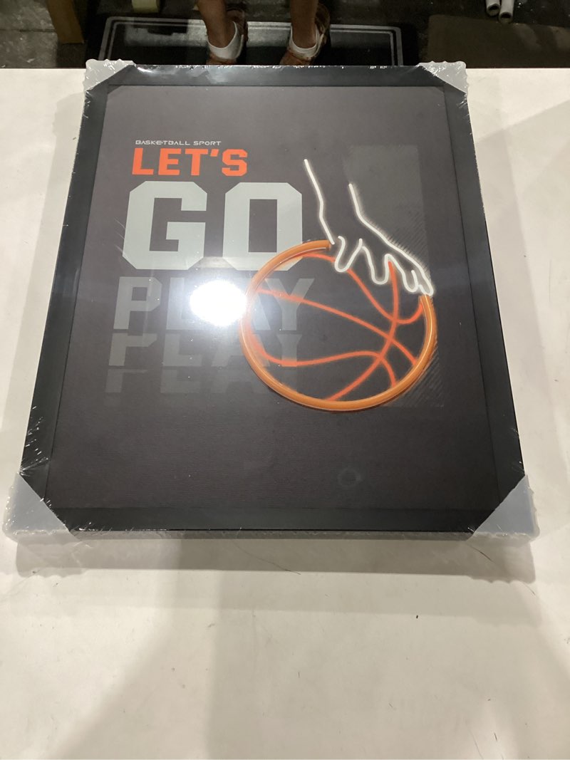 Condition photo showing New/Like New for viyyiea neon basketball led wall art, usb powered black framed canvas prints, cyberpunk glow décor for gaming rooms, bedrooms & living rooms - 20l x 16w basketball 20"l x 16"w