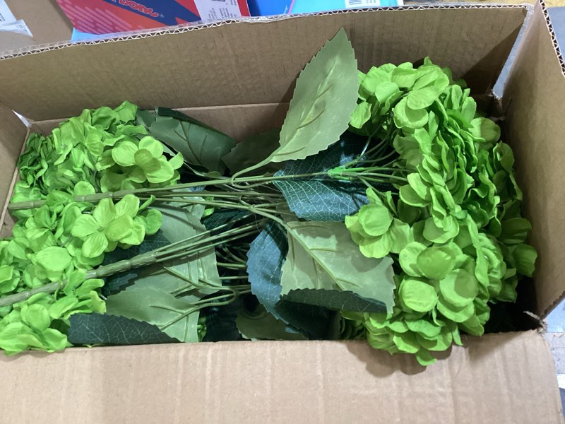 Condition photo showing Good Condition for daynight hydrangea artificial flowers outdoor silk bouquets, uv resistant green faux hydrangeas flowers for table vase centerpieces party wedding st patrick's day home outdoor decor (8, green) green 8