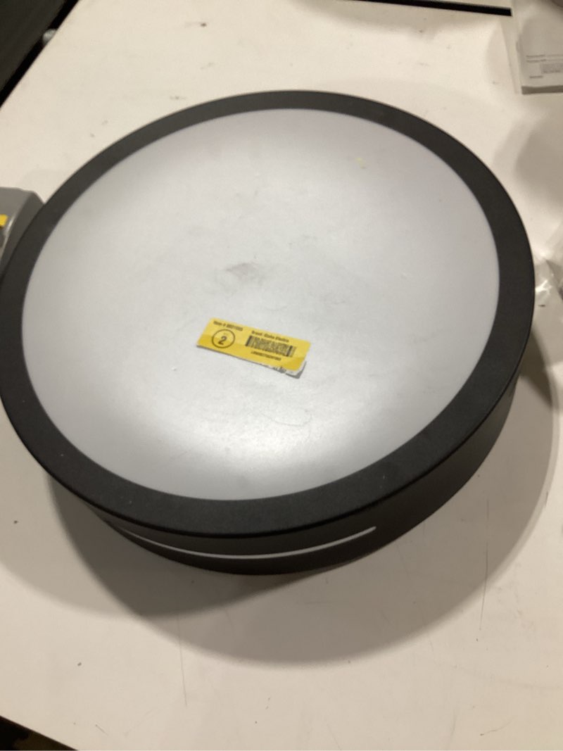 Condition photo showing As Is for globe electric bree 15-in matte black indoor smart led rgbw flush mount light with plastic shade incomplete