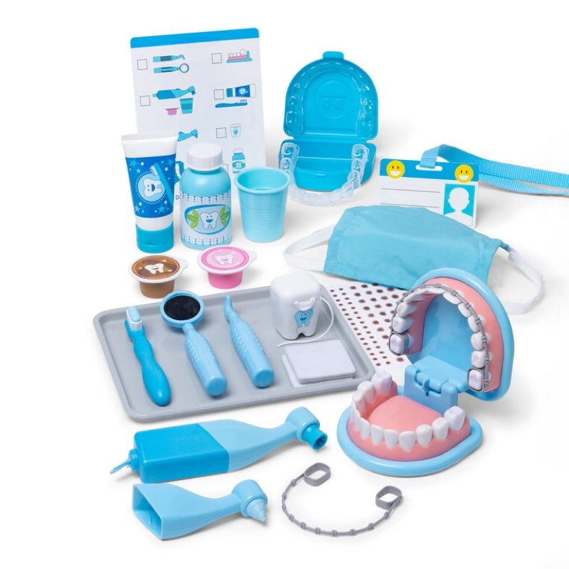 melissa & doug super smile dentist kit with pretend play set of teeth and dental accessories (25 toy pieces)