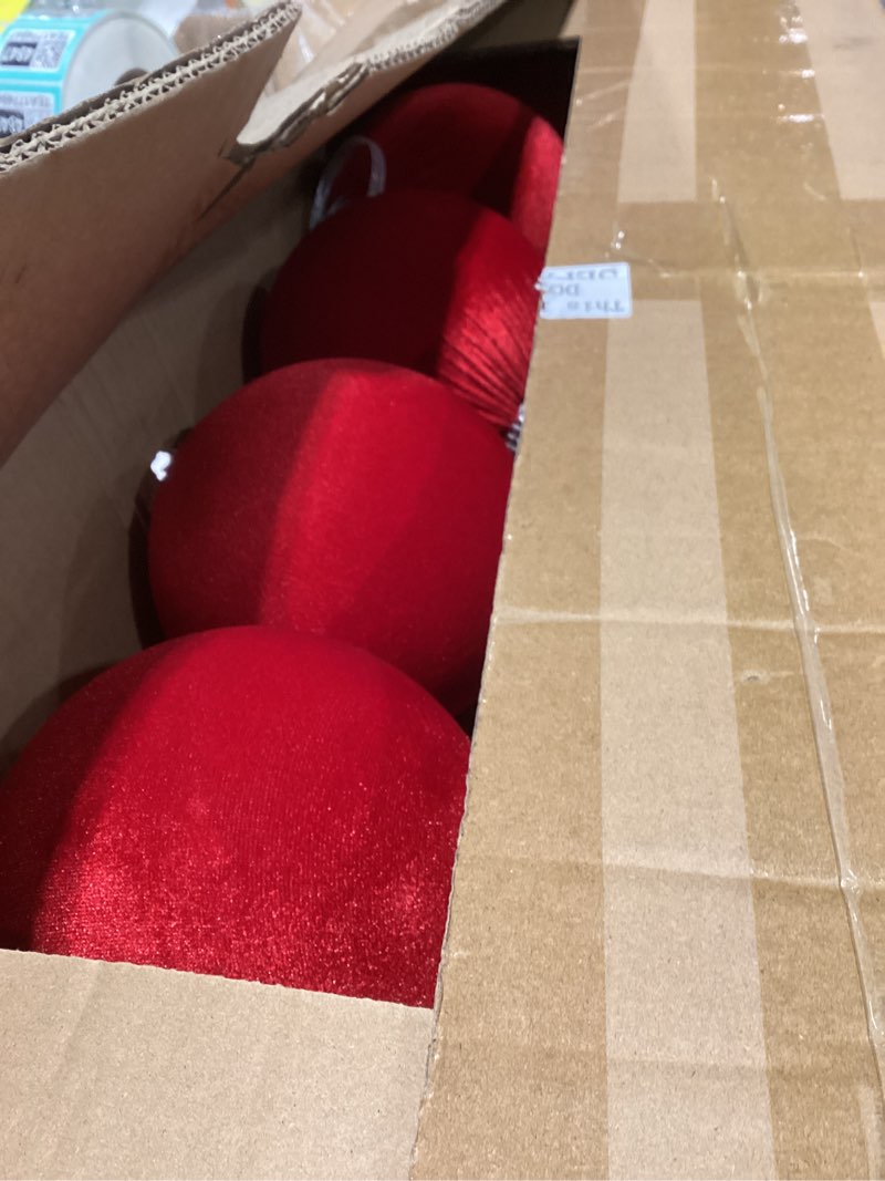 Condition photo showing New/Like New for 12 pcs jumbo red velvet christmas balls ornaments bulk 6 inch extra large flocked christmas tree ornaments xmas bulbs decorations giant hanging for outdoor indoor xmas home party