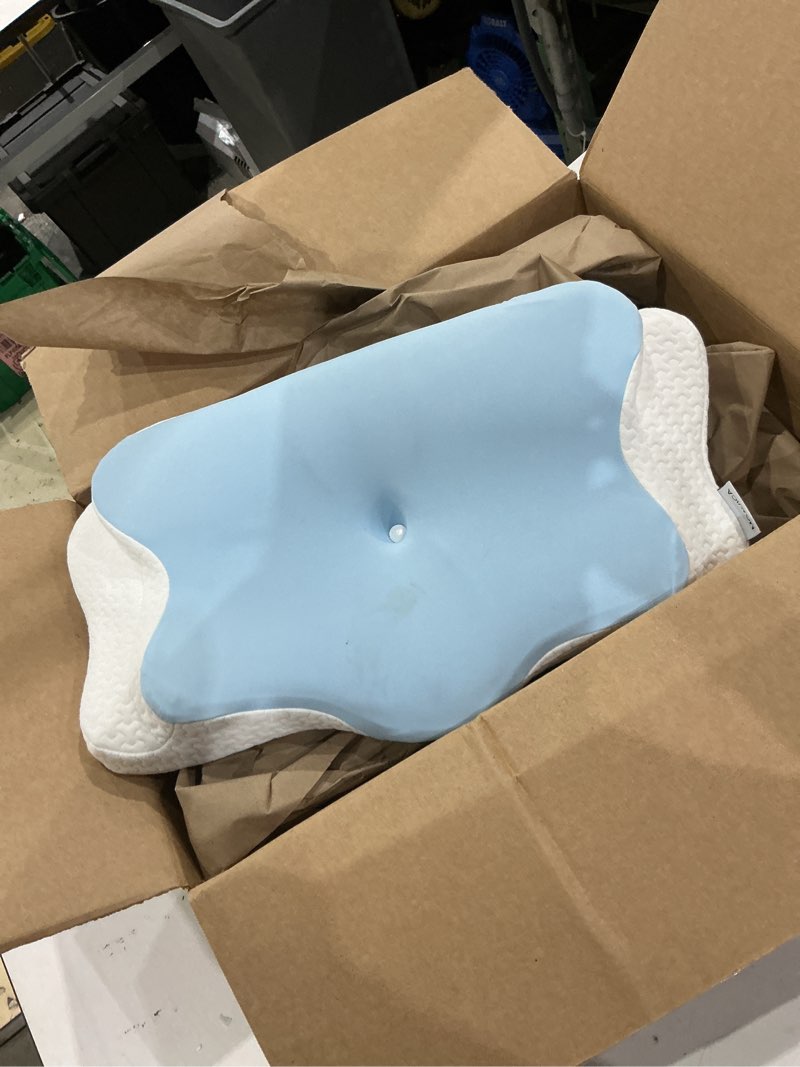 Condition photo showing As Is for ehomfory cervical and neck pillow, cervical pillow anti-snoring pillow, ergonomic pillow for side sleeping, back and mouth down, 67 x 37 x 9/12 cm