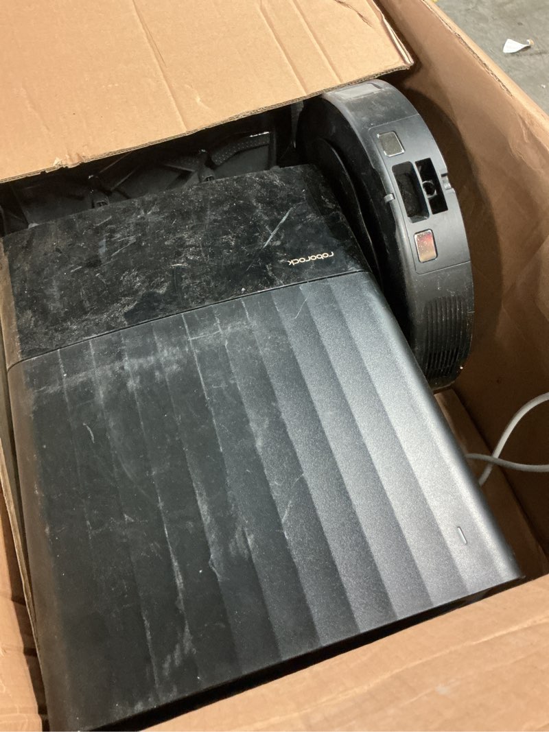Condition photo showing As Is for roborock qrevo 2r3w robot vacuum and mop, auto-drying, auto mop washing, dual spinning mops, auto mop lifting, self-refilling, self-emptying, reactive tech obstacle avoidance, 5500pa suction, black