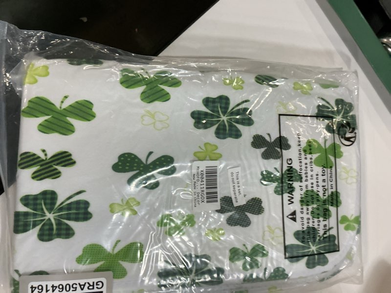 Condition photo showing New/Like New for mehofond 4pcs st. patrick's day shower curtain set with non-slip rugs toilet lid cover and bath mat shamrock bathroom shower curtain set irish lucky clover white and green set for bathroom decor s3