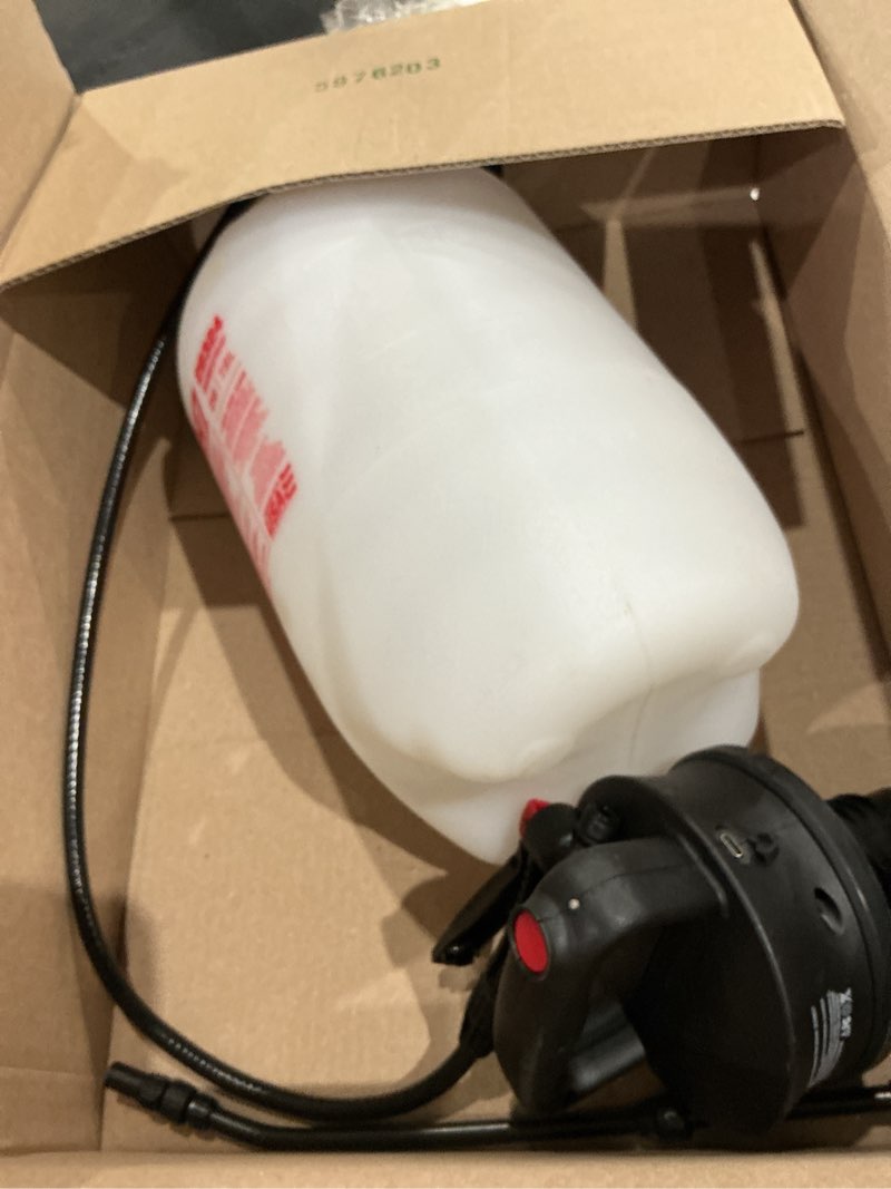 Condition photo showing As Is for chapin 2-gallon battery powered sprayer with no more pumping | continuous spraying for herbicides, fertilizers, pesticides and lawn treatments
