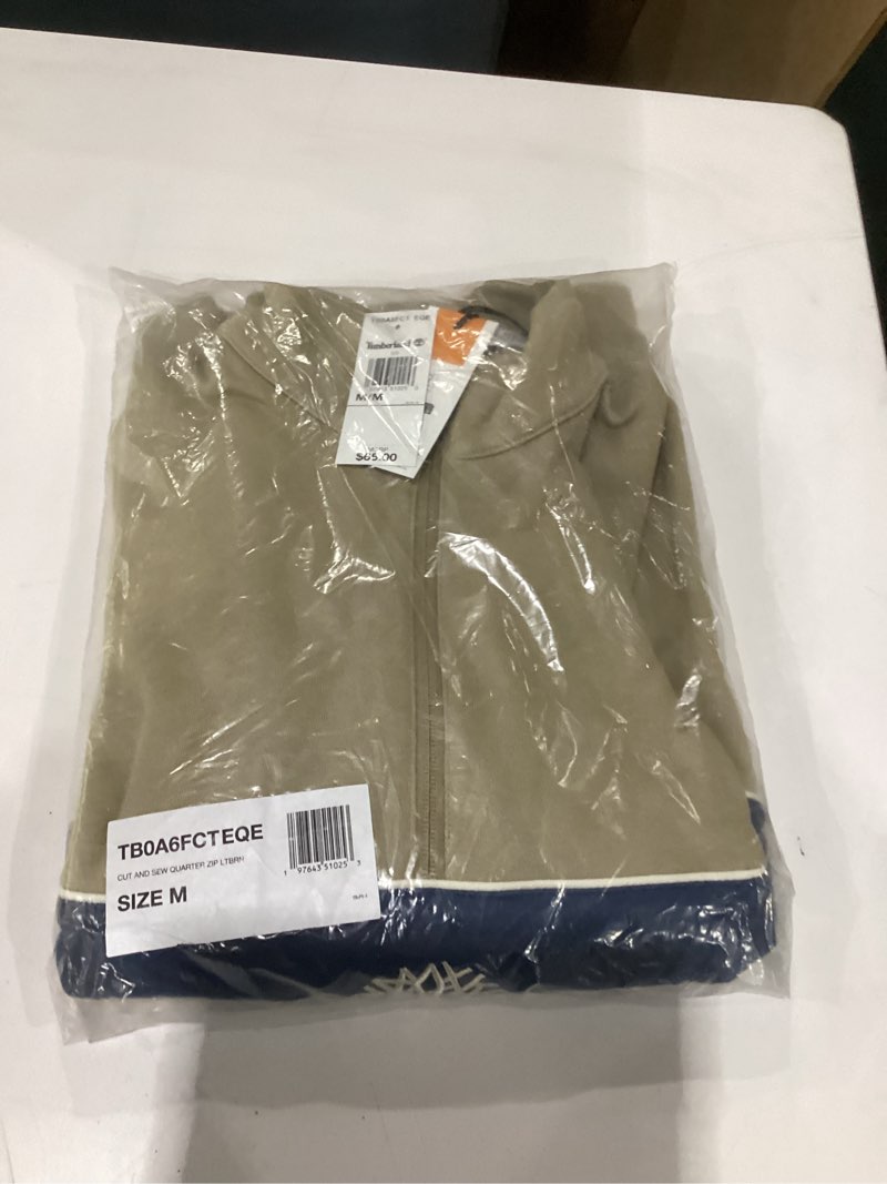 Timberland Men's Cut and Sew Quarter Zip Jacket, Lemon Pepper-Dark Denim, Medium