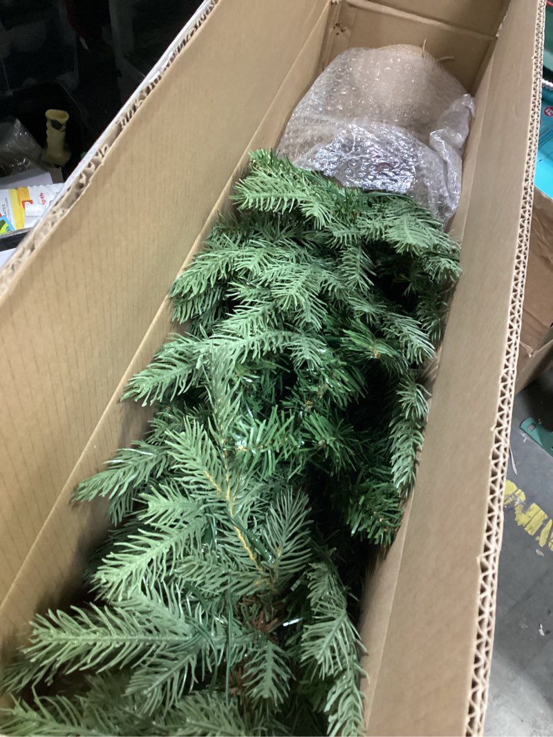 National Tree Company 3 ft Pre-Lit Nordic Spruce Mini Artificial Christmas Tree, Burlap Base, Red Bow, 50 Clear LED Lights, 363 Tips, Timer, Green