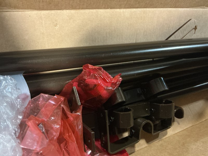 Condition photo showing As Is for kamanina 1 inch curtain rod 72 to 144 inches(6-12 feet), telescoping double bronze curtain rod for windows 66 to 120 inches, long drapery rods with round finials bronze 72-144"