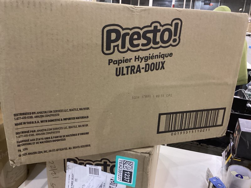 Condition photo showing New/Like New for Amazon Brand - Presto! 2-Ply Ultra-Soft Toilet Paper, 24 Family Mega Rolls = 120 regular rolls, 6 Count (Pack of 4), Unscented 313 Sheet (Pack of 24)