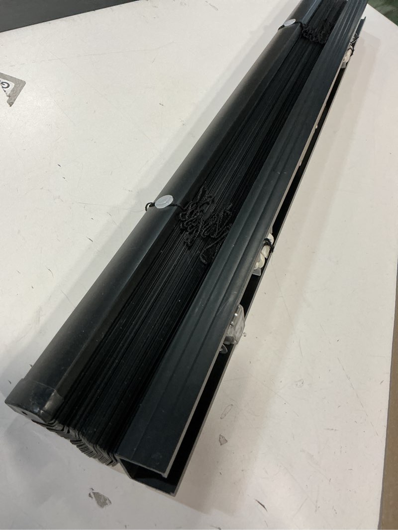 Condition photo showing Good Condition for 100% Privacy 1" Vinyl Cordless Mini Blinds for Indoor Windows,L-Shaped Blades Horizontal Room Darkening & Light Filtering shutters for Home 19.5" WX48 H Black Black 19.5"W*48"H