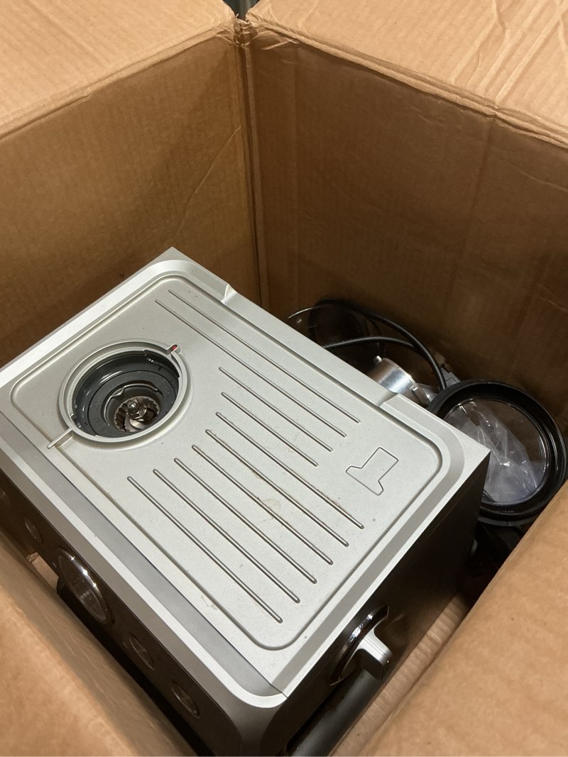 Condition photo showing As Is for Garvee Stainless Steel Espresso Machine with Grinder & 20 Bar Pressure, 2.8L Removable Water Tank, Milk Frother Steam Wand for Latte/Cappuccino - Adjustable Shot Volume, Professional Home/Office Use 20bar Sliver