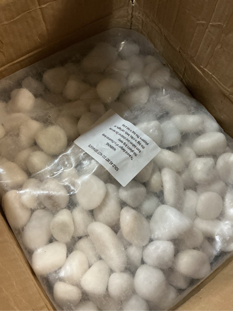 Condition photo showing Good Condition for 30 lbs white rocks for landscaping, 1-2 inch decorative rocks for plants indoor, large polished river rocks for garden, outdoor landscaping, walkways, yard, plants pots, vases, crafts 30.0 pounds white