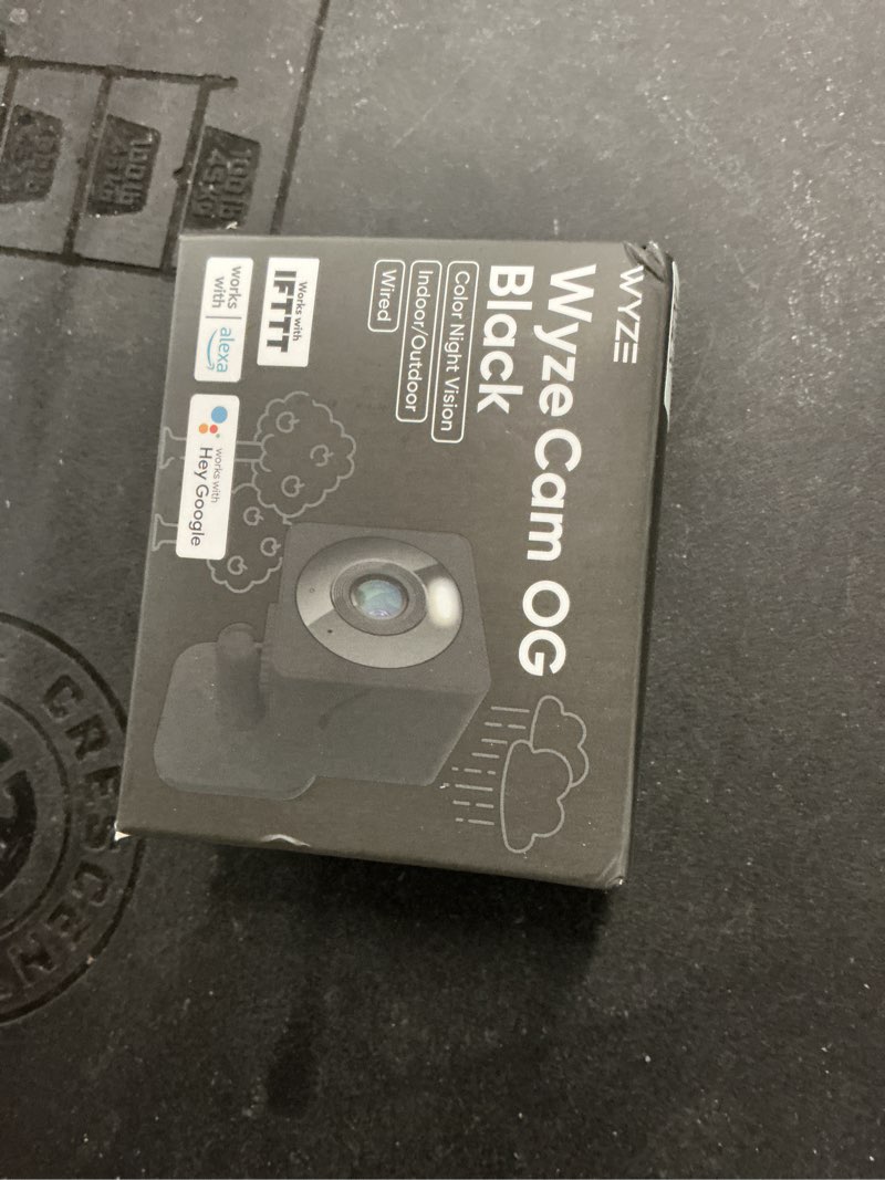 Condition photo showing New/Like New for wyze cam og indoor/outdoor 1080p wi-fi smart home security camera with color night vision, built-in spotlight, motion detection, 2-way audio, compatible with alexa & google assistant, black