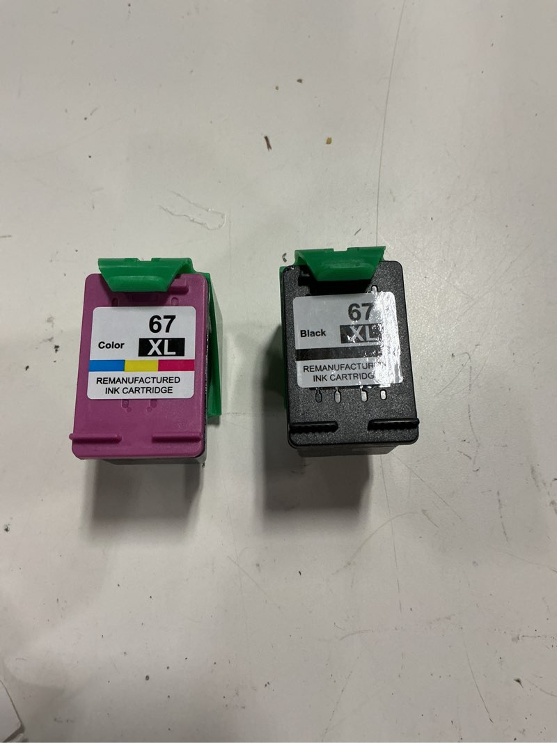 Condition photo showing Good Condition for 67xl ink cartridges black/color combo pack replacement for hp ink 67 hp67xl | high yield 67xl ink compatible with hp deskjet 2755e 2855e 2700 2700e 4155e 2734e 2827e 4100e envy 6055 6455e printer 2pk
