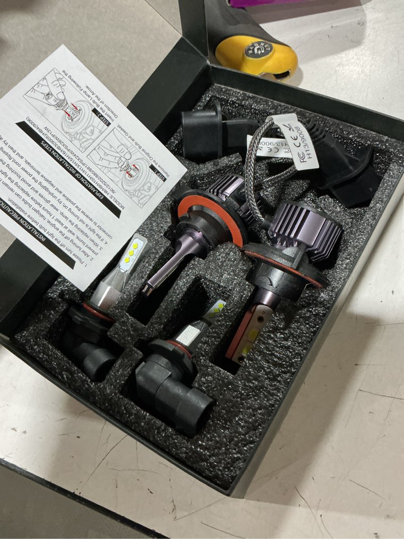 Condition photo showing As Is for compatible for dodge ram 1500 2500 3500 (2006-2012) light bulbs, 9008 high low beam 9145/9006 fog lights bulbs 1:1 mini size design 6000k cool white direct installation, 4pcs for ram 2006-2012