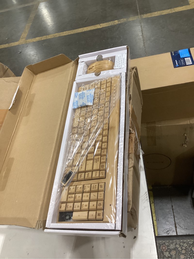 Condition photo showing As Is for smart tech handcrafted natural bamboo wooden pc wireless 2.4ghz keyboard and mouse combo